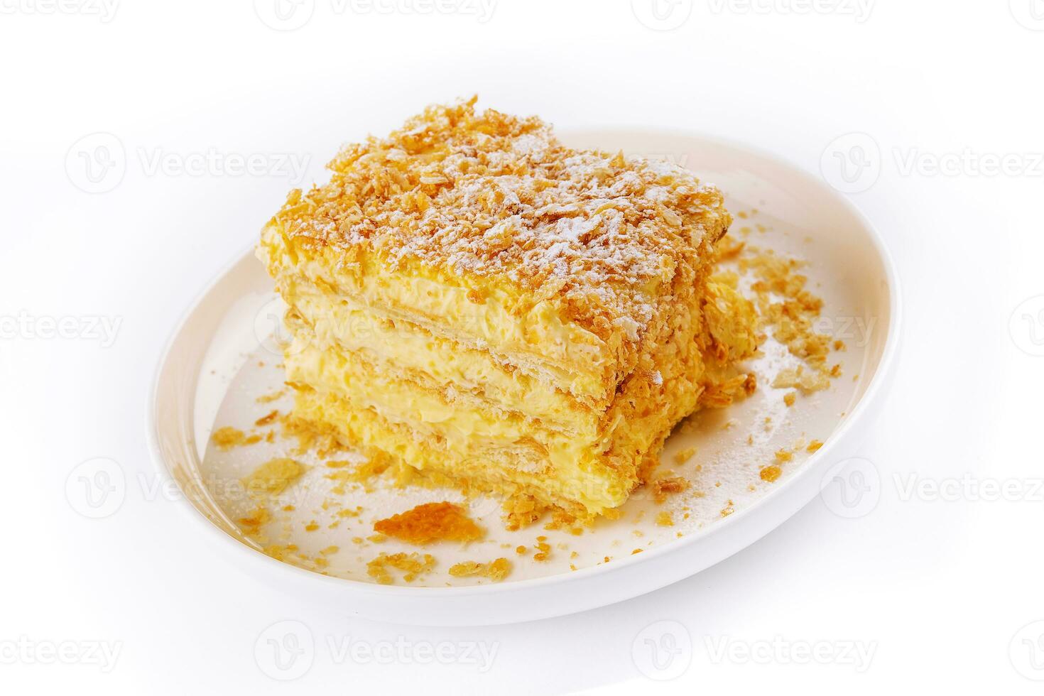 Homemade baked cake Napoleon on plate photo