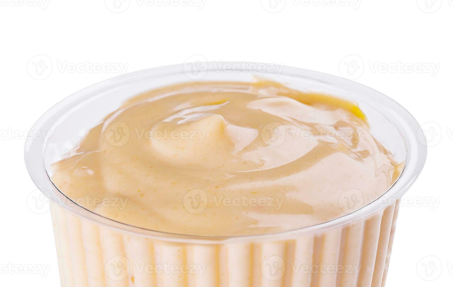 Small pot of garlic mayonnaise isolated photo