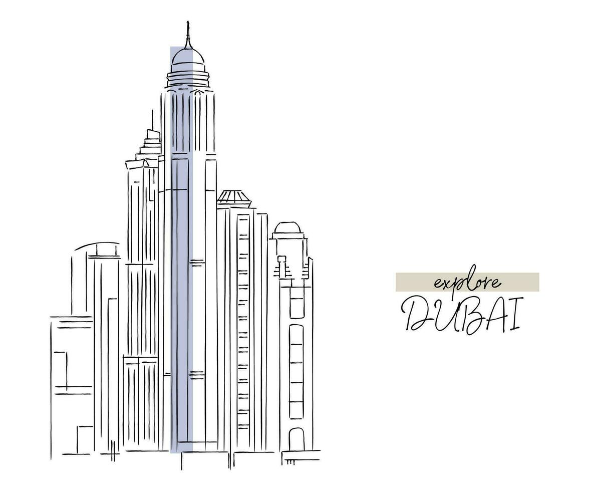 line art vector of dubai skyline. Dubai panoramic cityscape