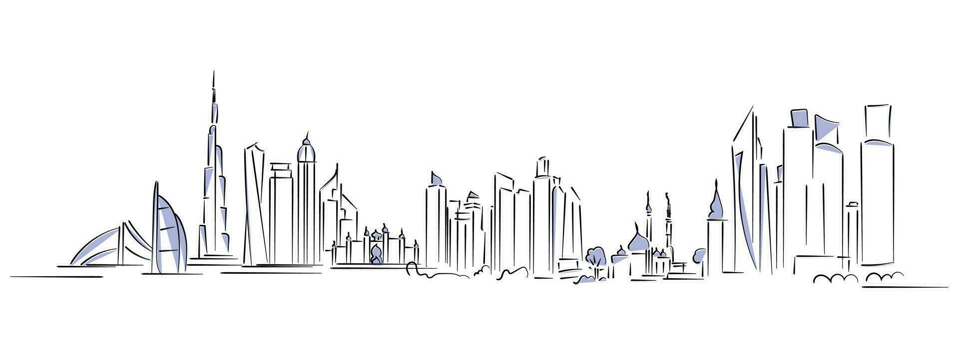 Line art vector of dubai cityscape. Dubai skyline isolated print