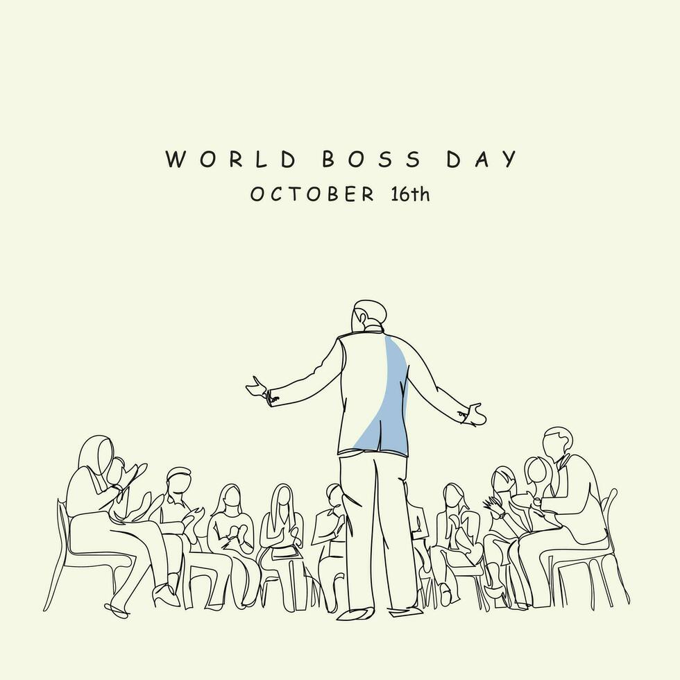 world boss day in october line art. Corporate setting. vector