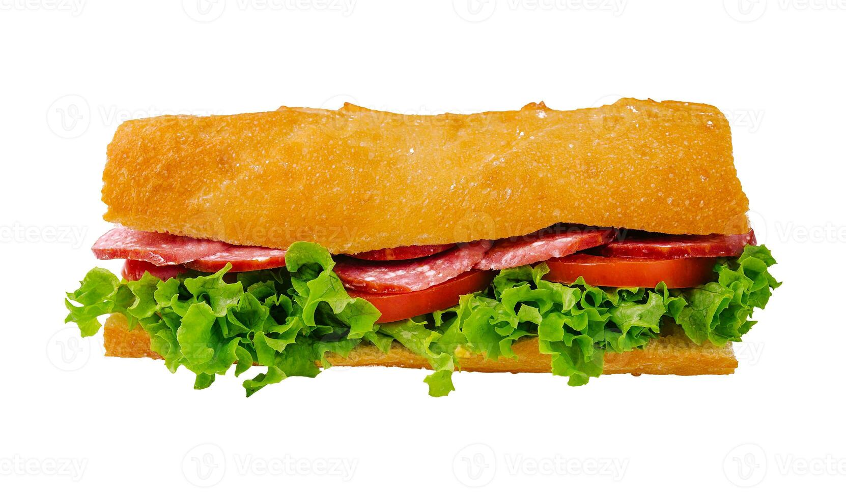 Italian sandwich with salami and lettuce photo