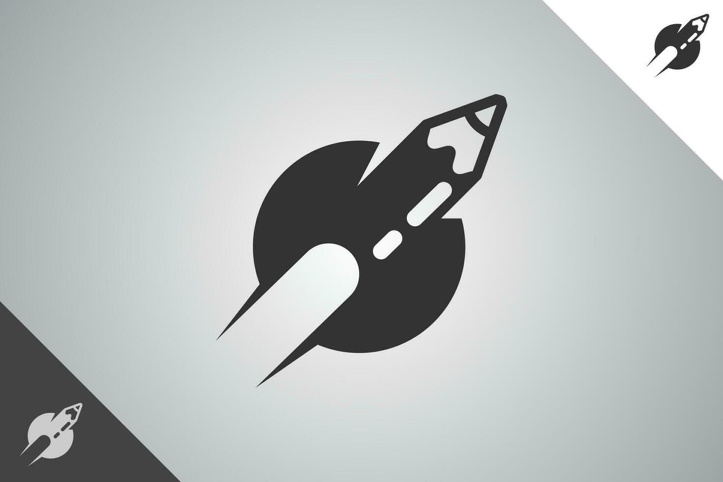 Pencil and rocket modern logotype. Perfect and minimal logo for business related to art, design and creativity industry. Isolated background. Vector eps 10.