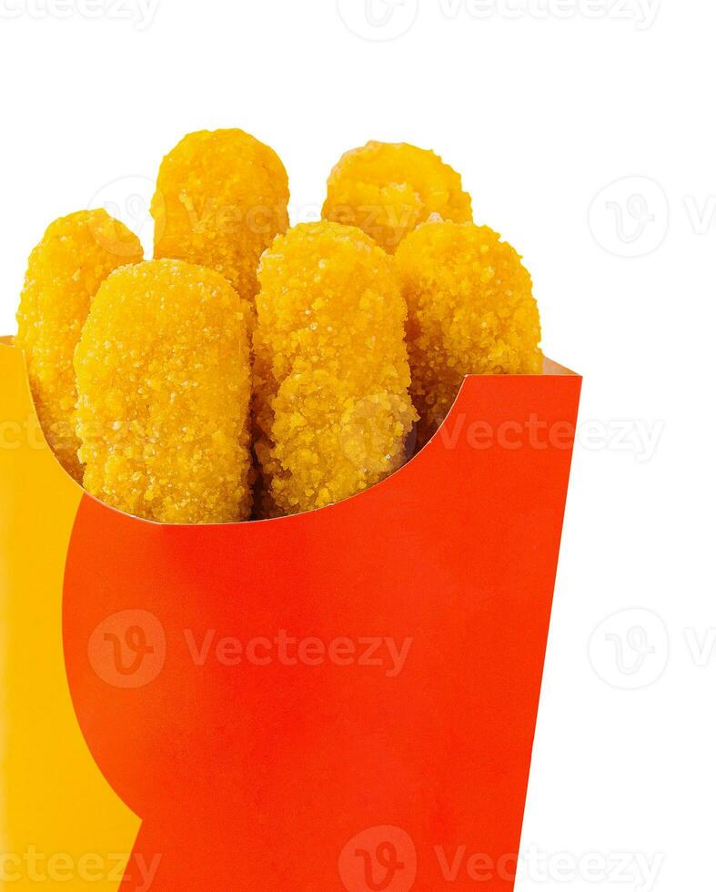 fried chicken nuggets in take out box isolated photo