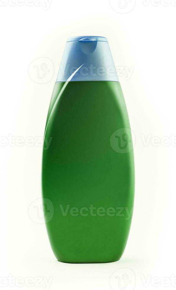 Purple plastic bottle for shampoo or shower gel isolated photo