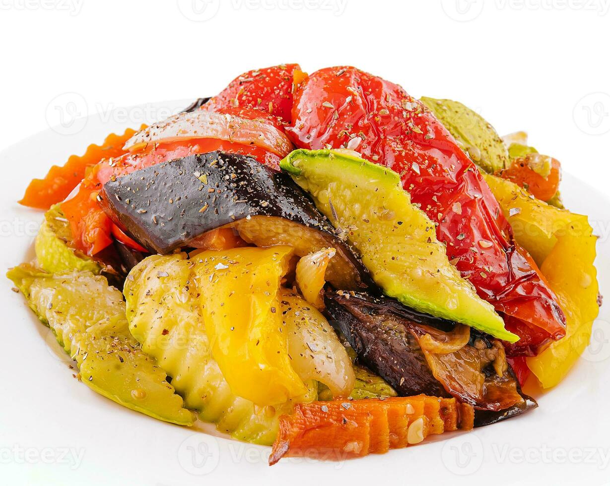 Grilled vegetables garnish on a plate photo