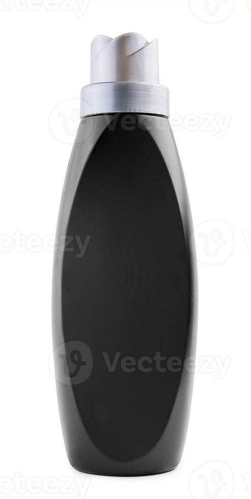 Black shampoo bottle isolated on white background photo