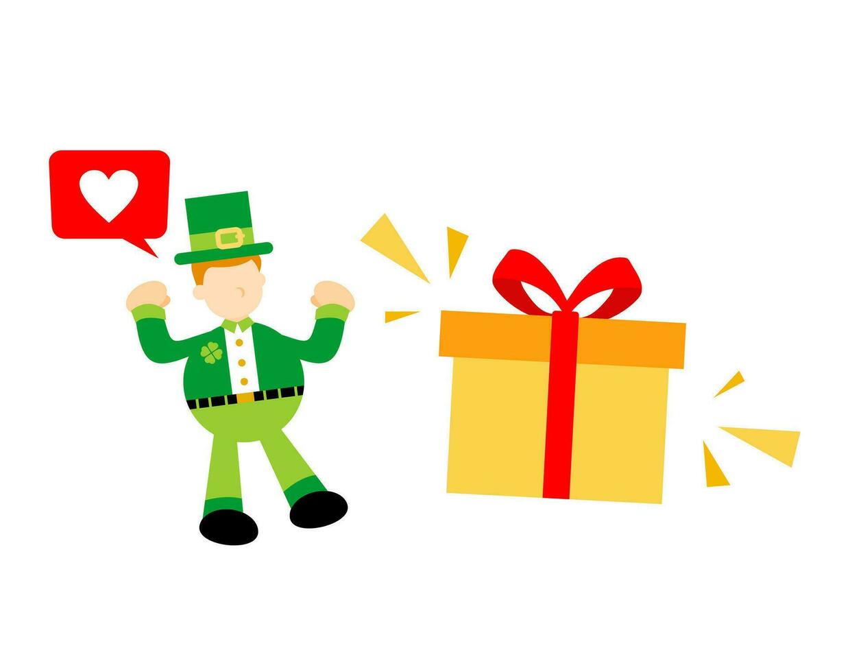 Leprechaun and Gift Box Doodle Cartoon vector illustration flat design style