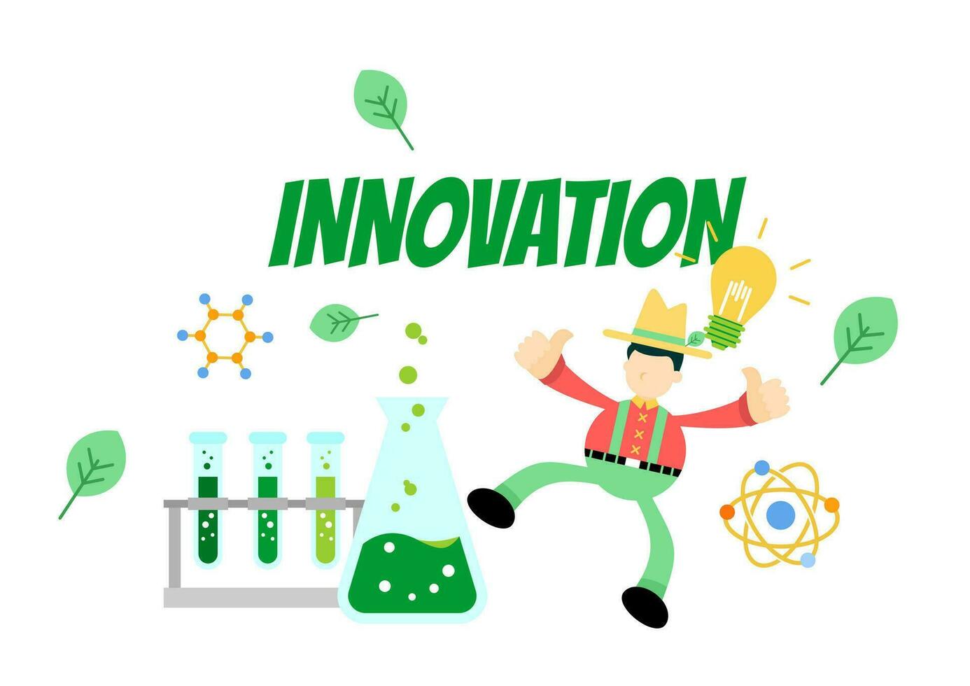 granjero hombre agricultura y experimentar laboratorio investigación innovación Ciencias dibujos animados garabatear plano diseño estilo vector ilustración