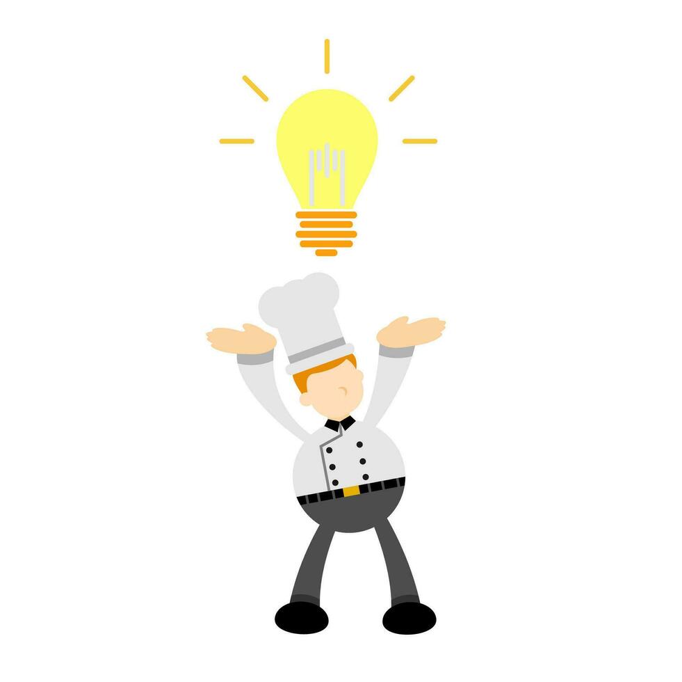 Chef man and lamp idea cartoon doodle flat design style vector illustration