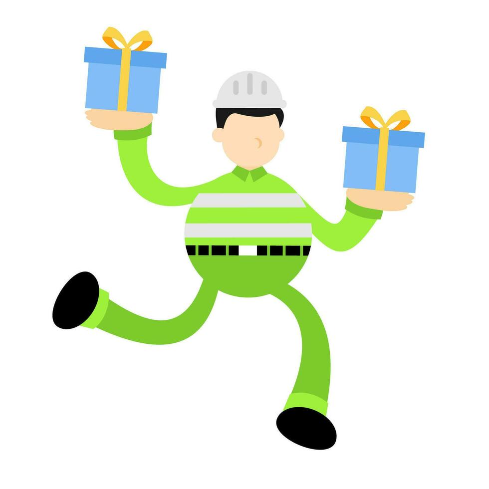 worker engineer love gift box cartoon doodle flat design style vector illustration