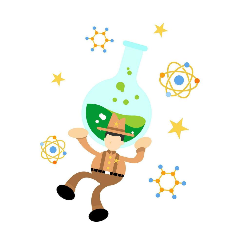 cowboy america and experiment laboratory flask research science cartoon doodle flat design style vector illustration