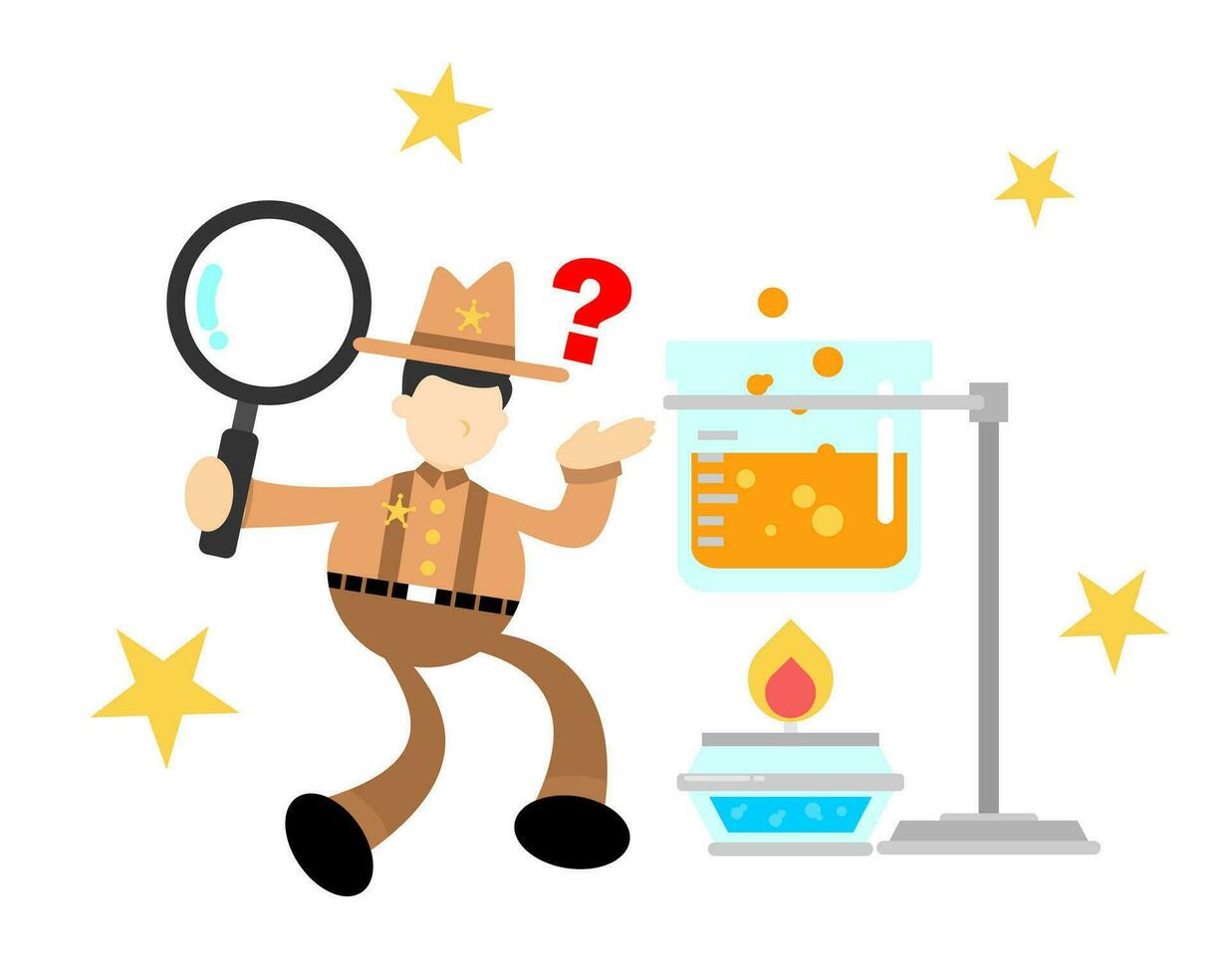 cowboy america and experiment laboratory flask research science cartoon doodle flat design style vector illustration