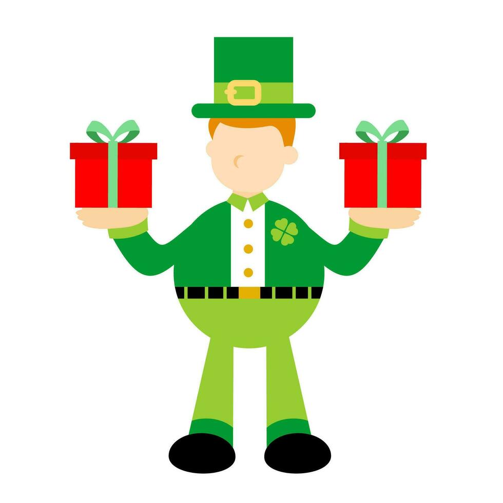 leprechaun happy gift box cartoon doodle flat design style vector illustration