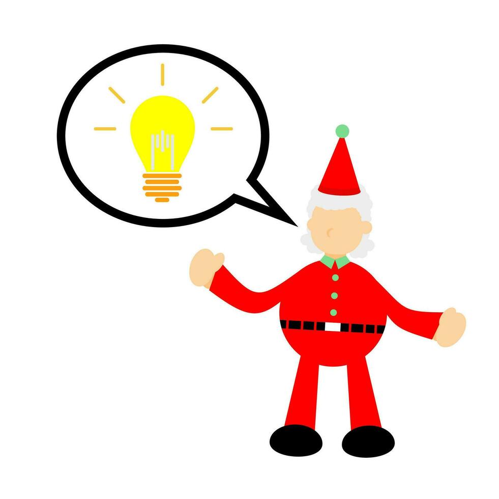 Navidad rojo Papa Noel claus con brillante idea ligero bulbo dibujos animados garabatear plano diseño estilo vector ilustración