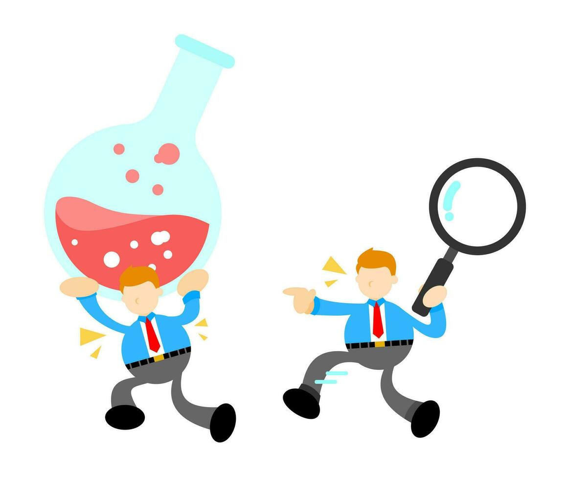 businessman worker and experiment laboratory flask research science cartoon doodle flat design style vector illustration