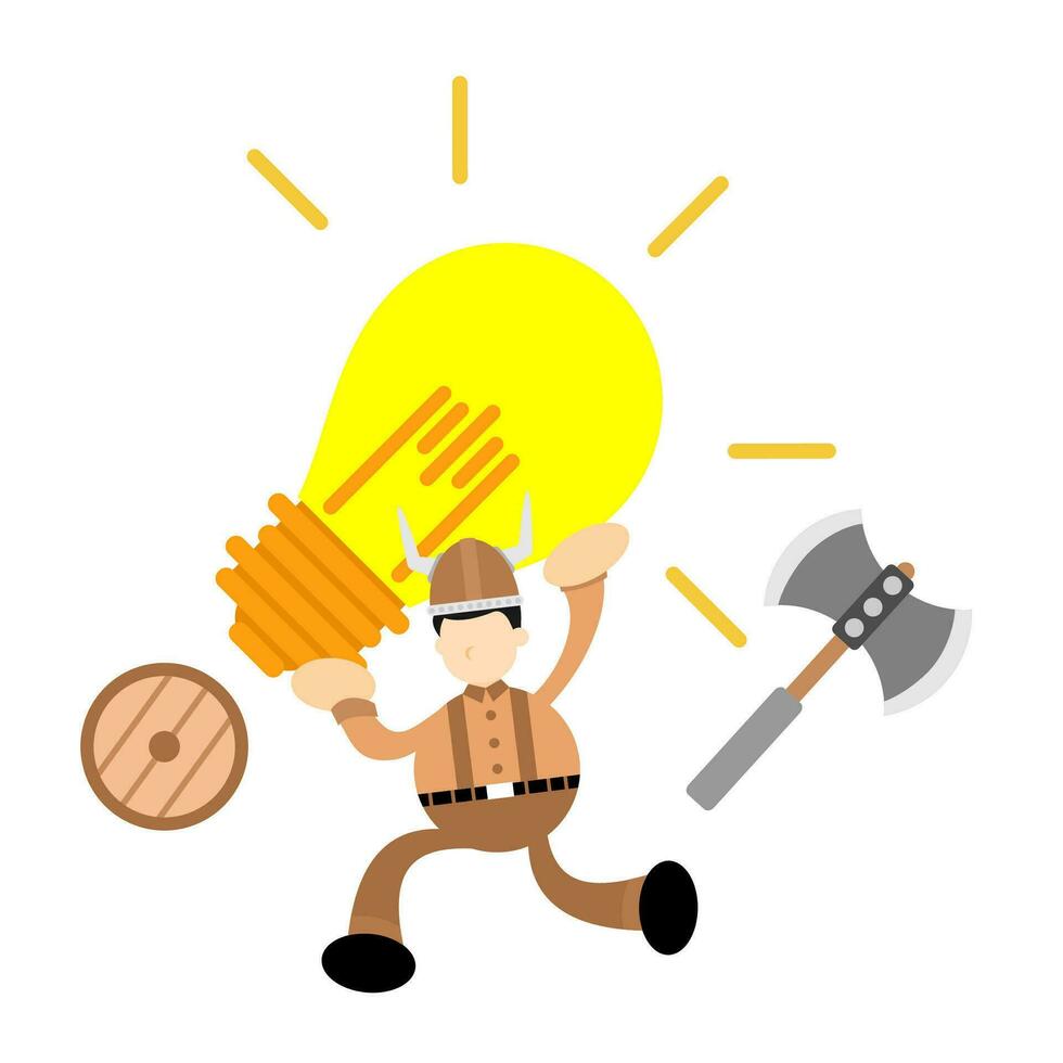 barbarian viking and lamp light idea cartoon doodle flat design style vector illustration