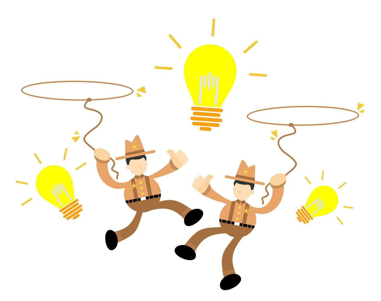 cowboy america and lamp light idea cartoon doodle flat design style vector illustration