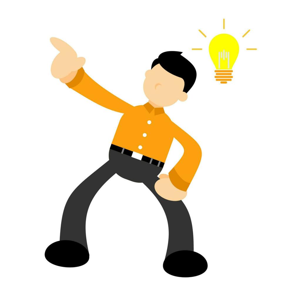 businessman worker with pointing to the bulb cartoon doodle. Idea concept flat design style vector illustration