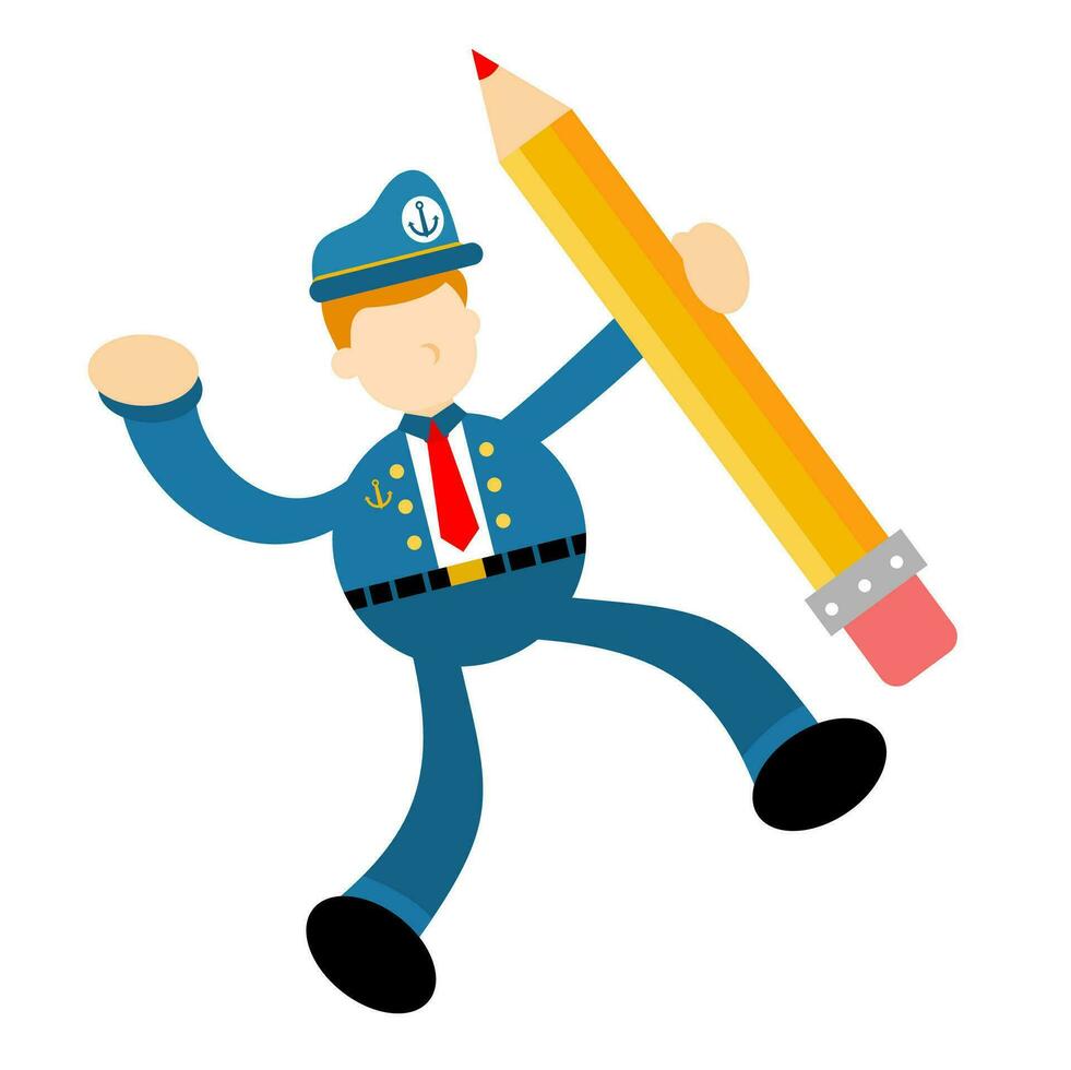 sailor captain navy and pencil draw creative flat design style vector illustration