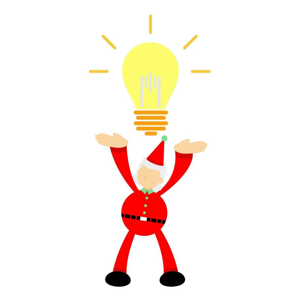 contento Navidad rojo Papa Noel claus con tecnología electrónico idea ligero bulbo dibujos animados garabatear plano diseño estilo vector ilustración