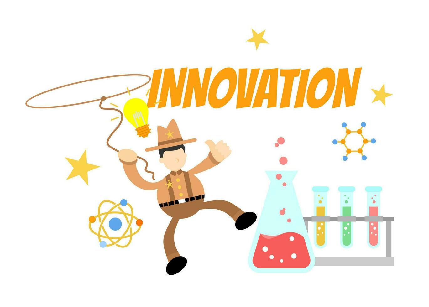 vaquero America y experimentar laboratorio investigación innovación Ciencias dibujos animados garabatear plano diseño estilo vector ilustración