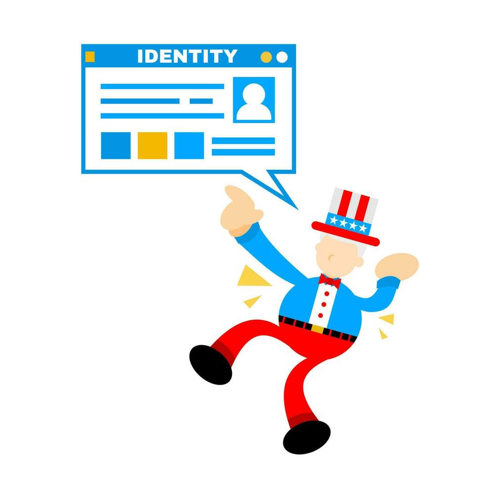 uncle sam america and identity sign cartoon doodle flat design style vector illustration
