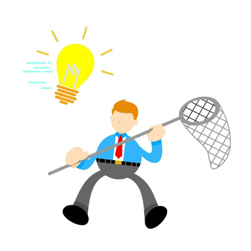 businessman worker with pointing to the light bulb cartoon doodle. Idea concept flat design style vector illustration