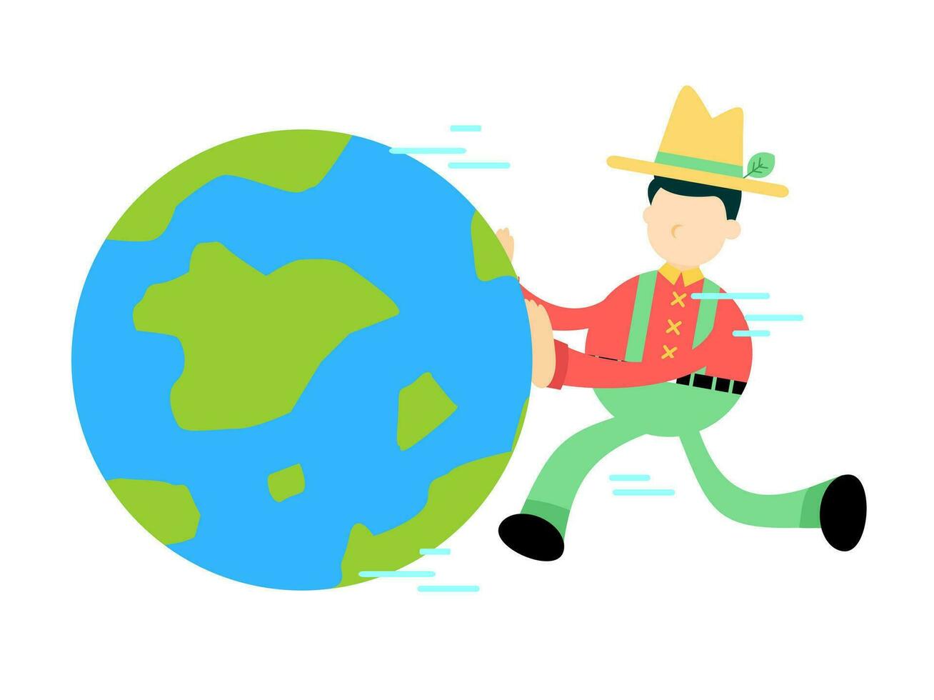 Farmer and world global earth cartoon doodle flat design style vector illustration