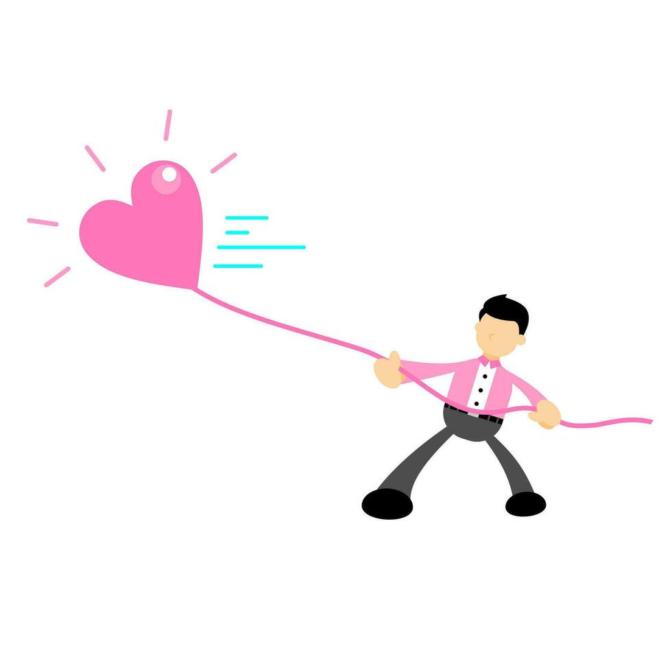 businessman worker running and trying to chase love cartoon doodle flat design style vector illustration