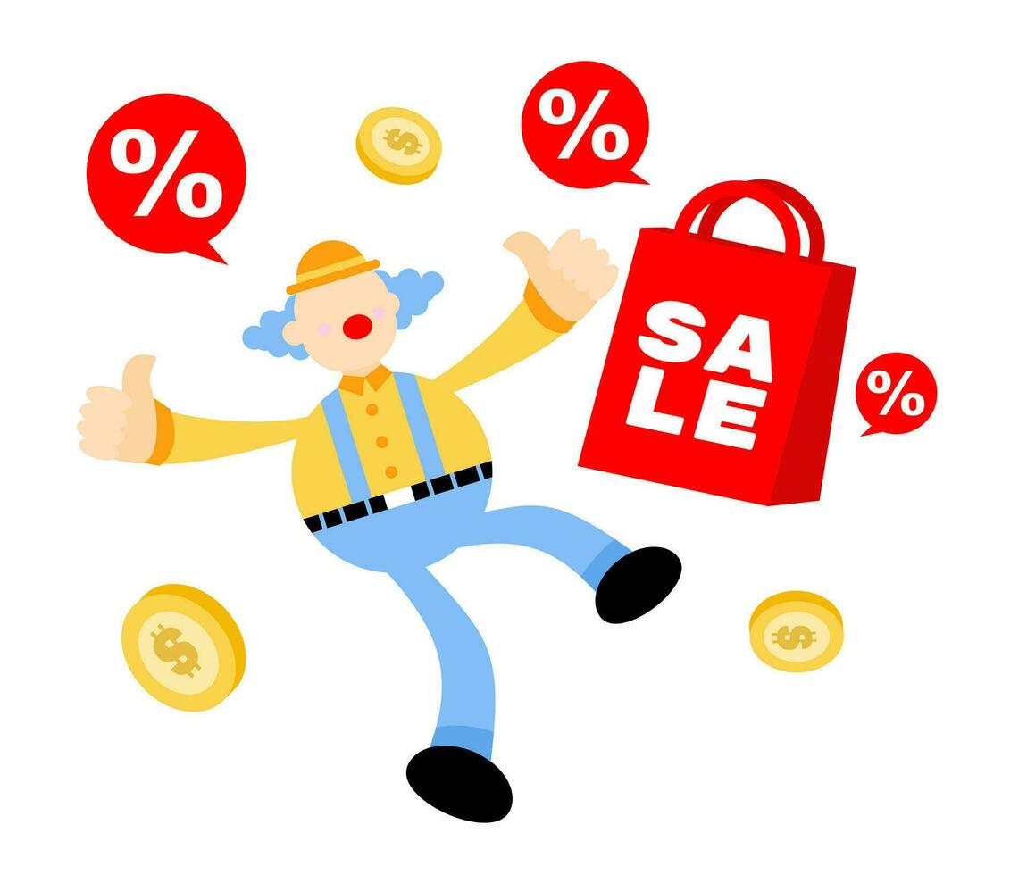 clown carnival and special sale shop bag cartoon doodle flat design style vector illustration