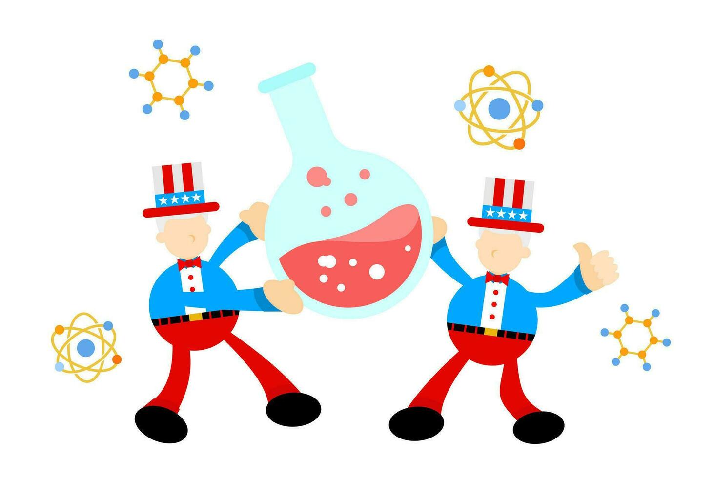 tío sam America y experimentar laboratorio matraz investigación Ciencias dibujos animados garabatear plano diseño estilo vector ilustración