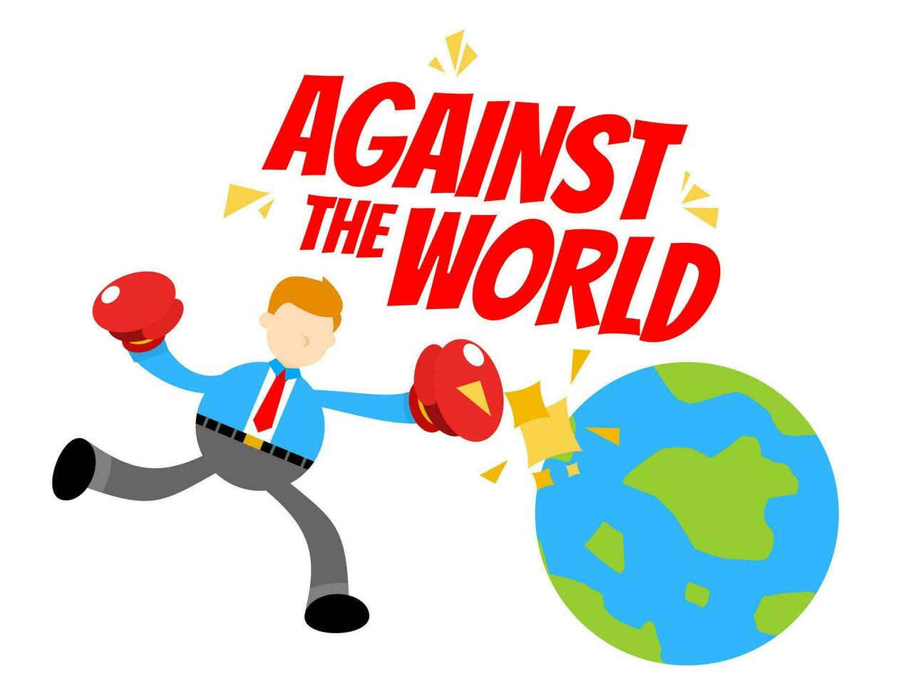 man against punch the world cartoon doodle flat design style vector illustration