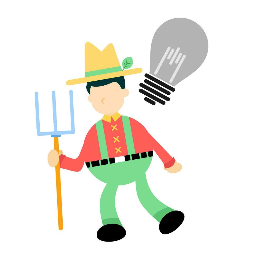 stress farmer man and break dead gray lamp cartoon doodle vector illustration flat design style