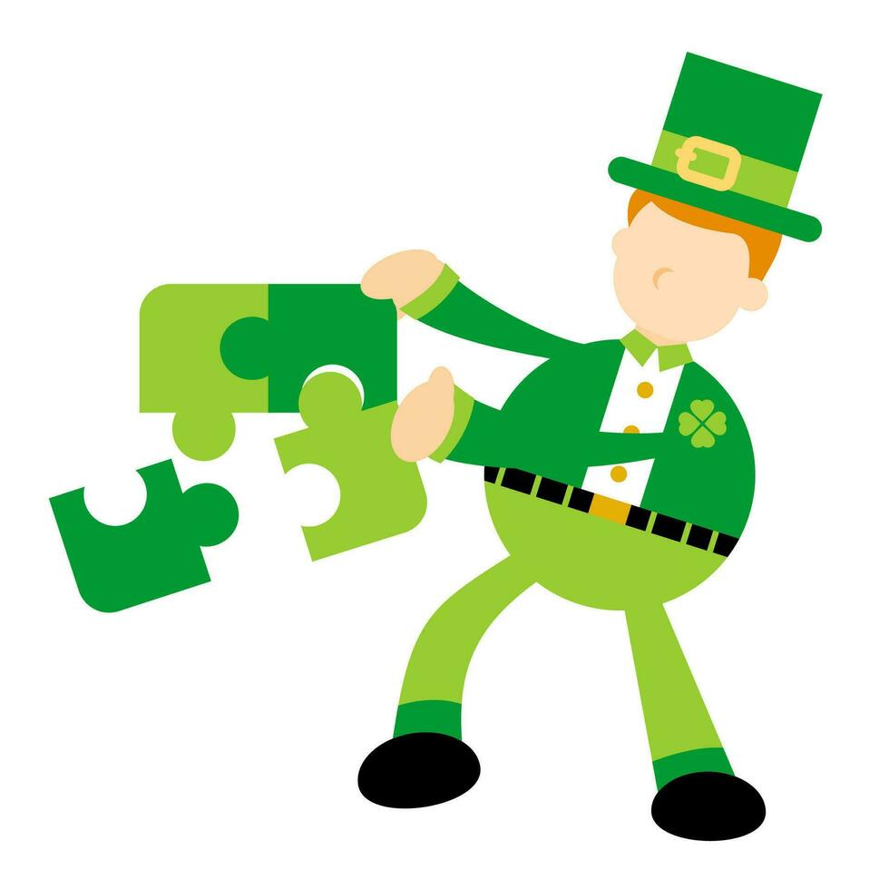 leprechaun and green puzzle cartoon doodle flat design style vector illustration