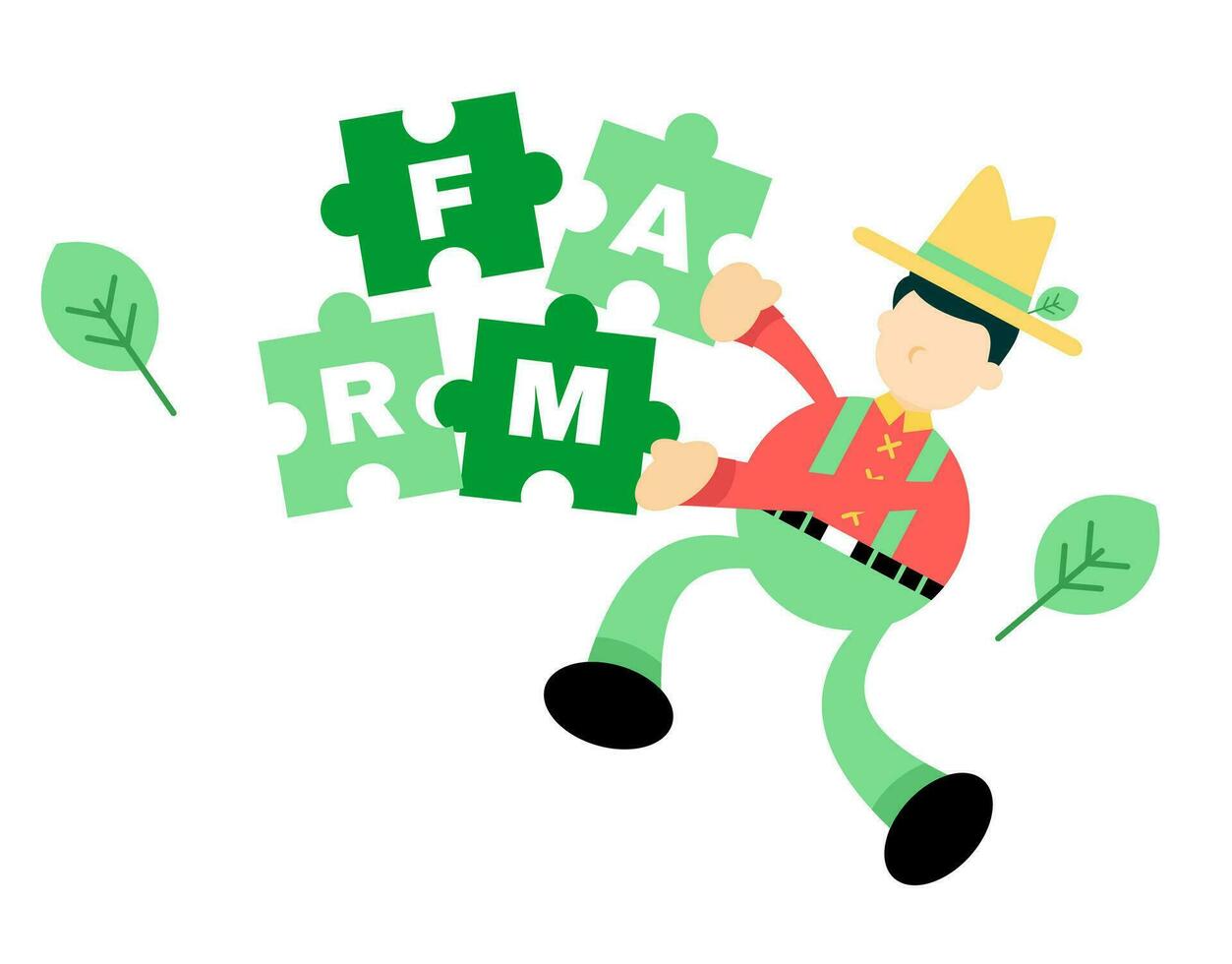 farmer man agriculture play puzzle cartoon doodle flat design style vector illustration