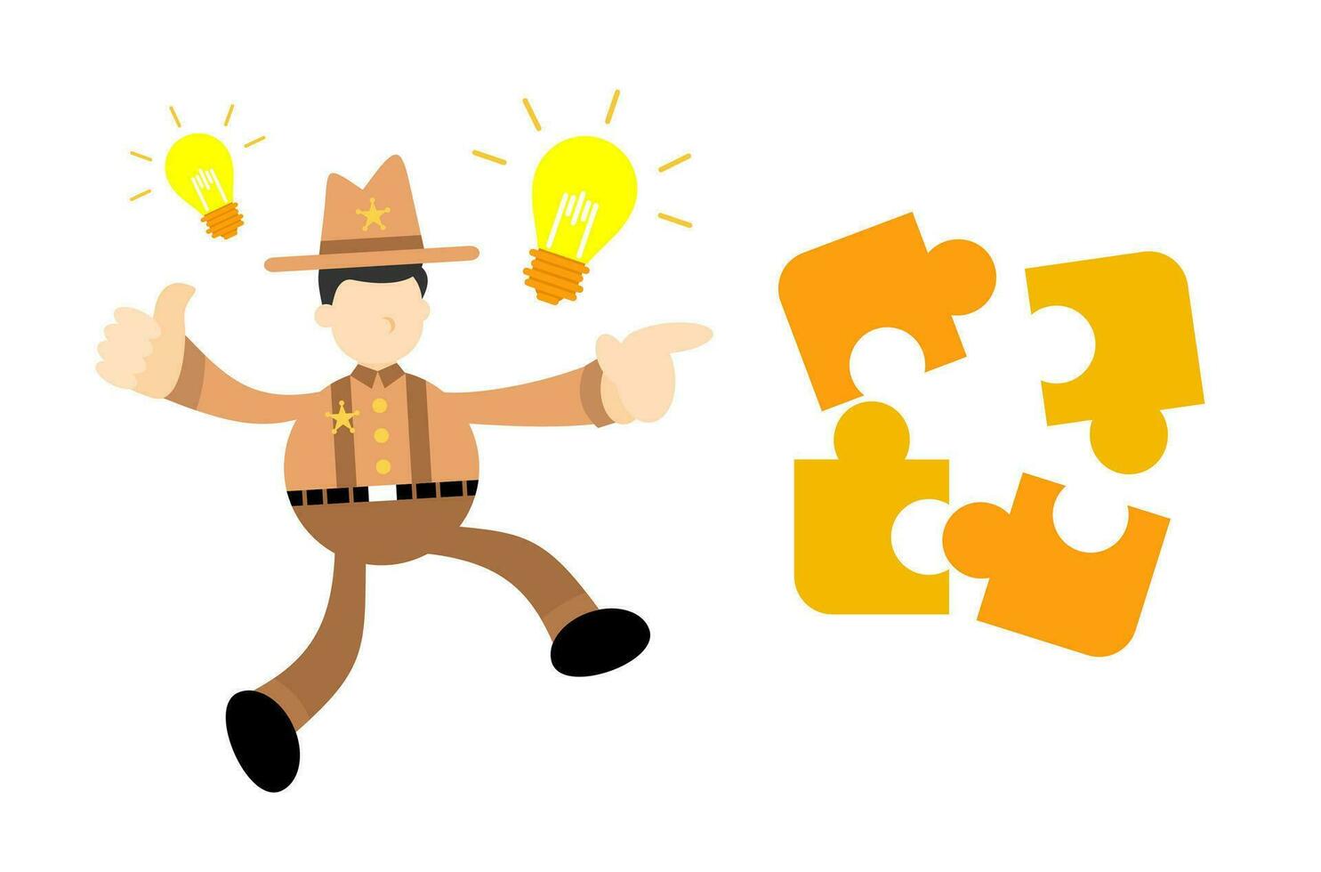 america cowboy and puzzle lamp idea business cartoon doodle flat design style vector illustration