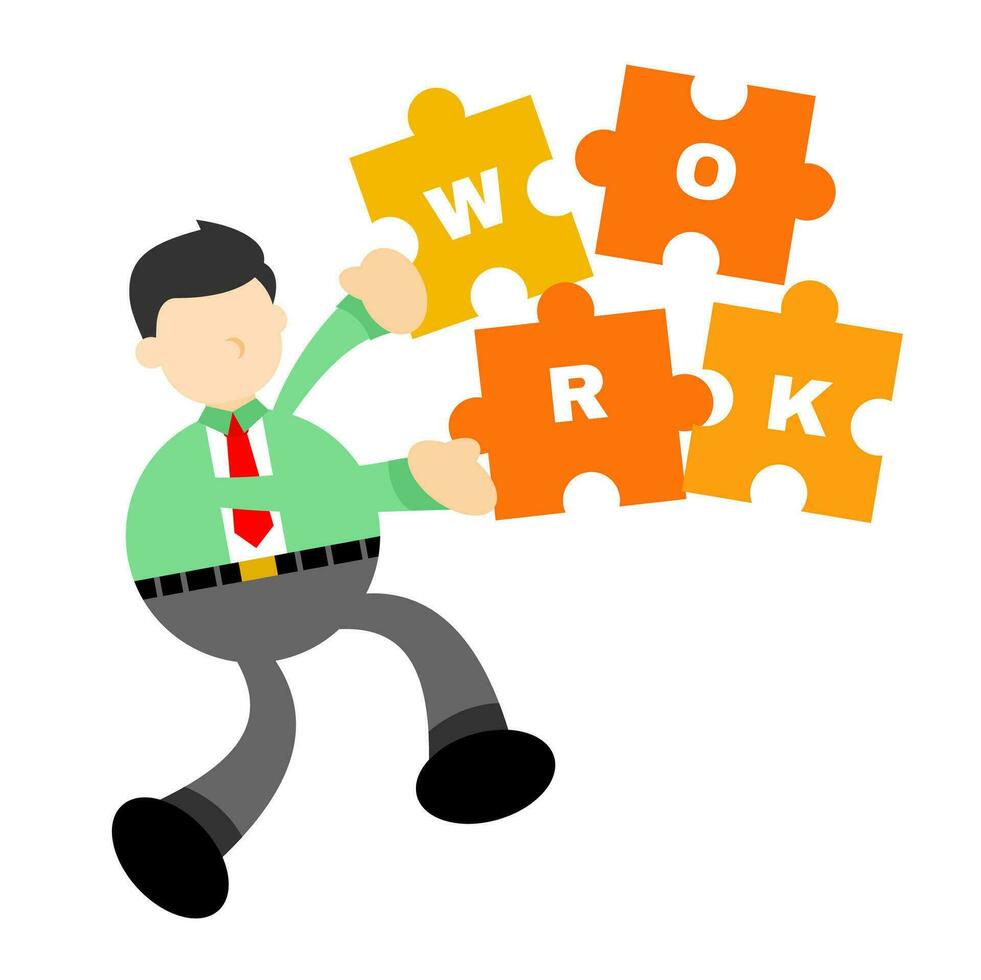 businessman work word orange puzzle cartoon doodle flat design style vector illustration