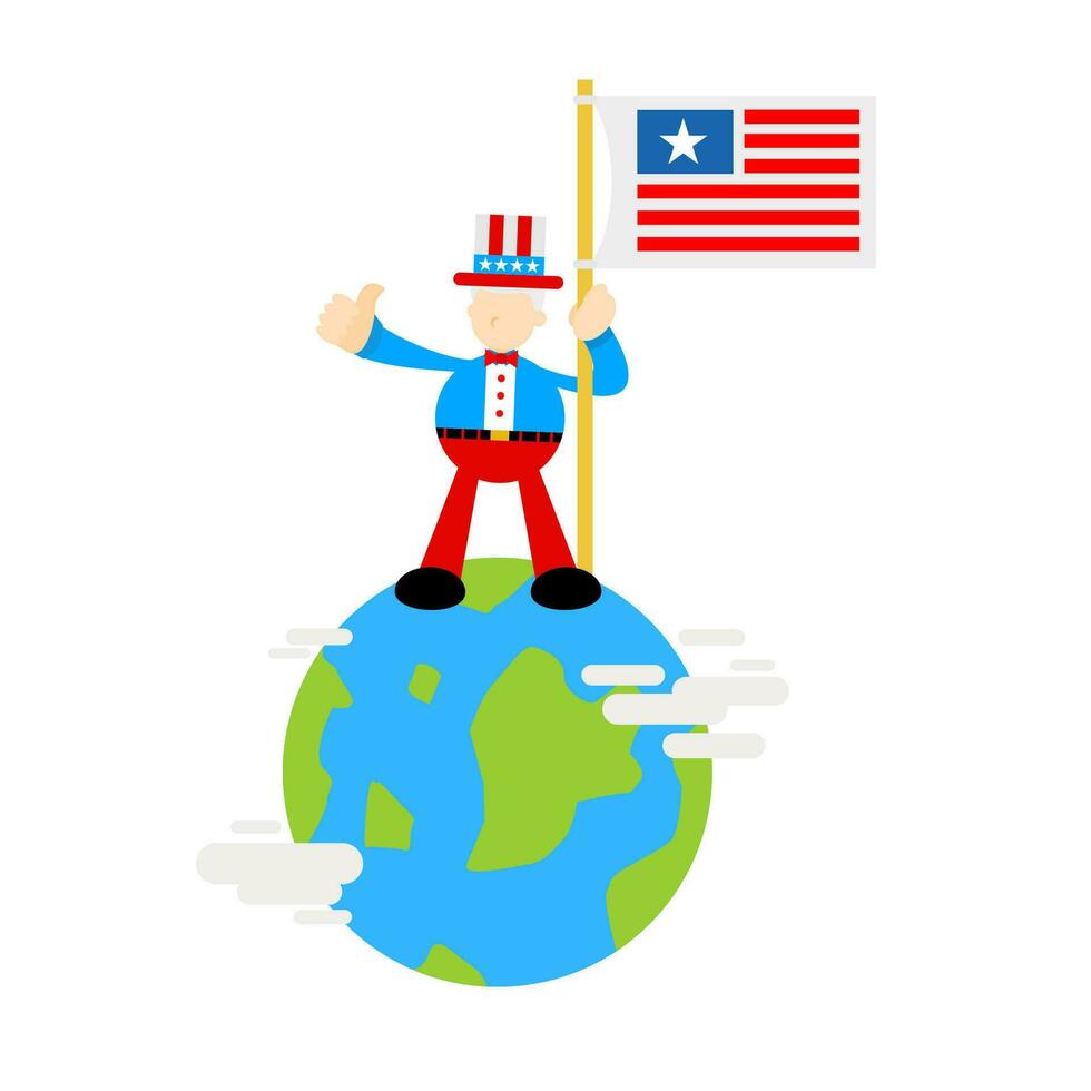 america people and earth globe global domination cartoon doodle flat design style vector illustration