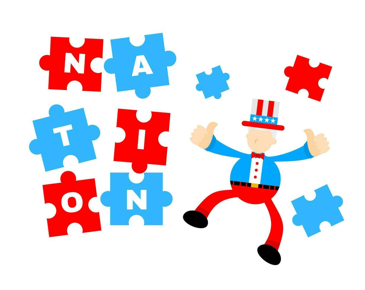 uncle sam america nation word puzzle cartoon doodle flat design style vector illustration