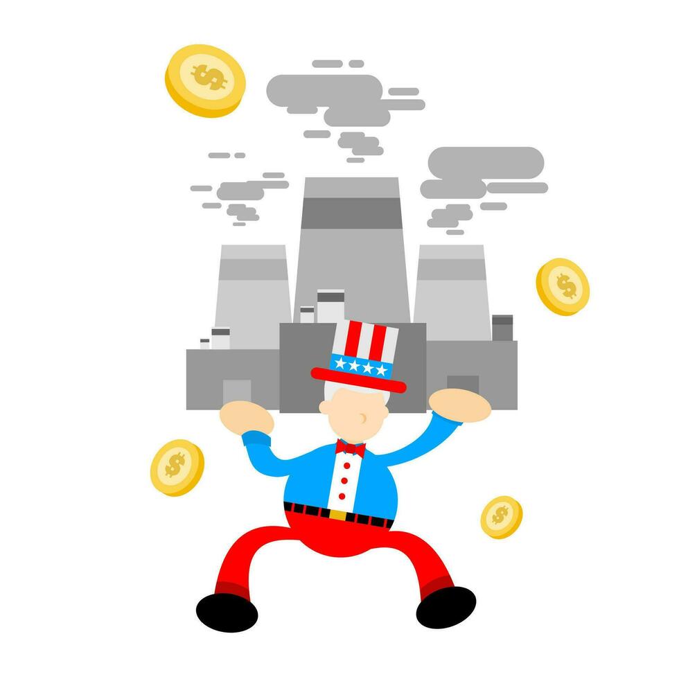 uncle sam america and factory industry cartoon doodle flat design style vector illustration