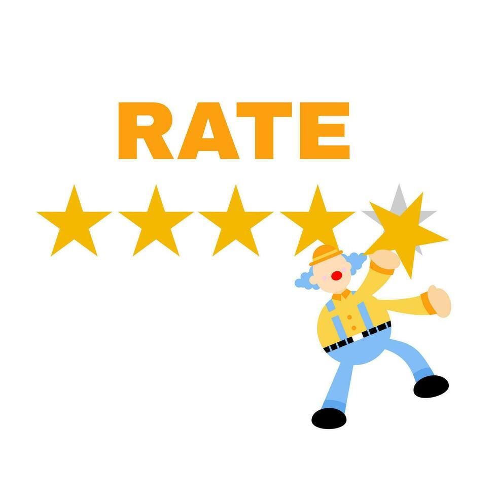 happy clown review star rate cartoon doodle flat design style vector illustration