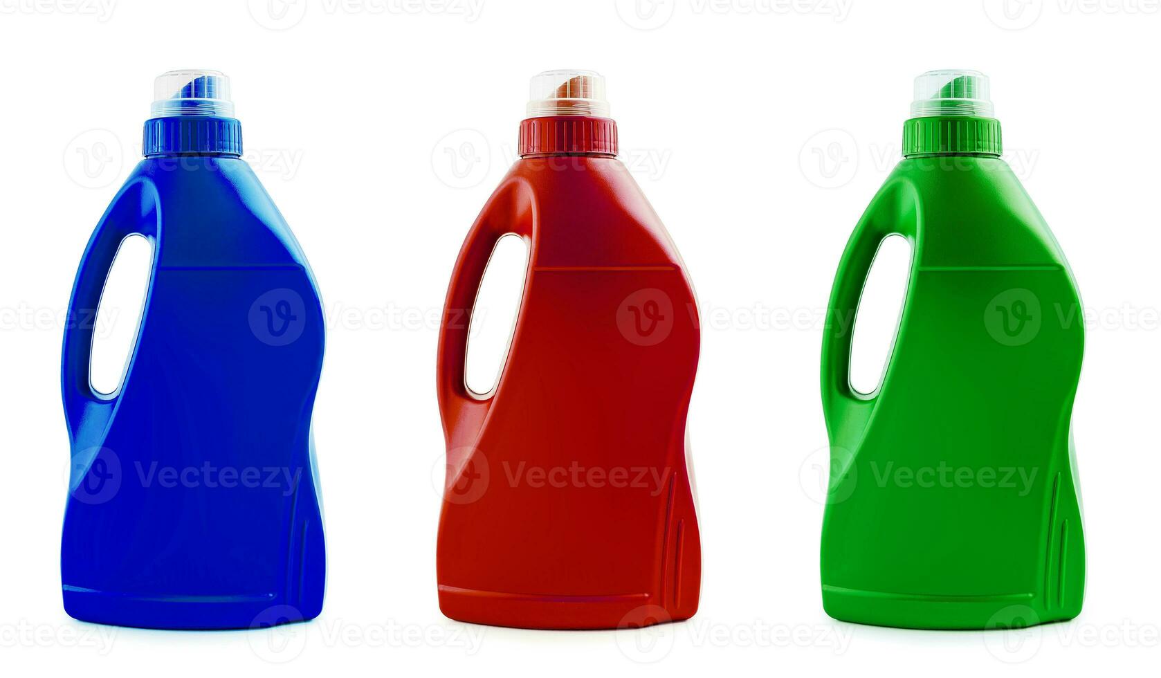 plastic bottles for detergent isolated on white photo