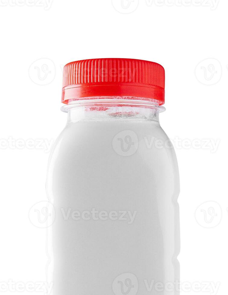 White plastic yogurt bottle with red cap closed photo