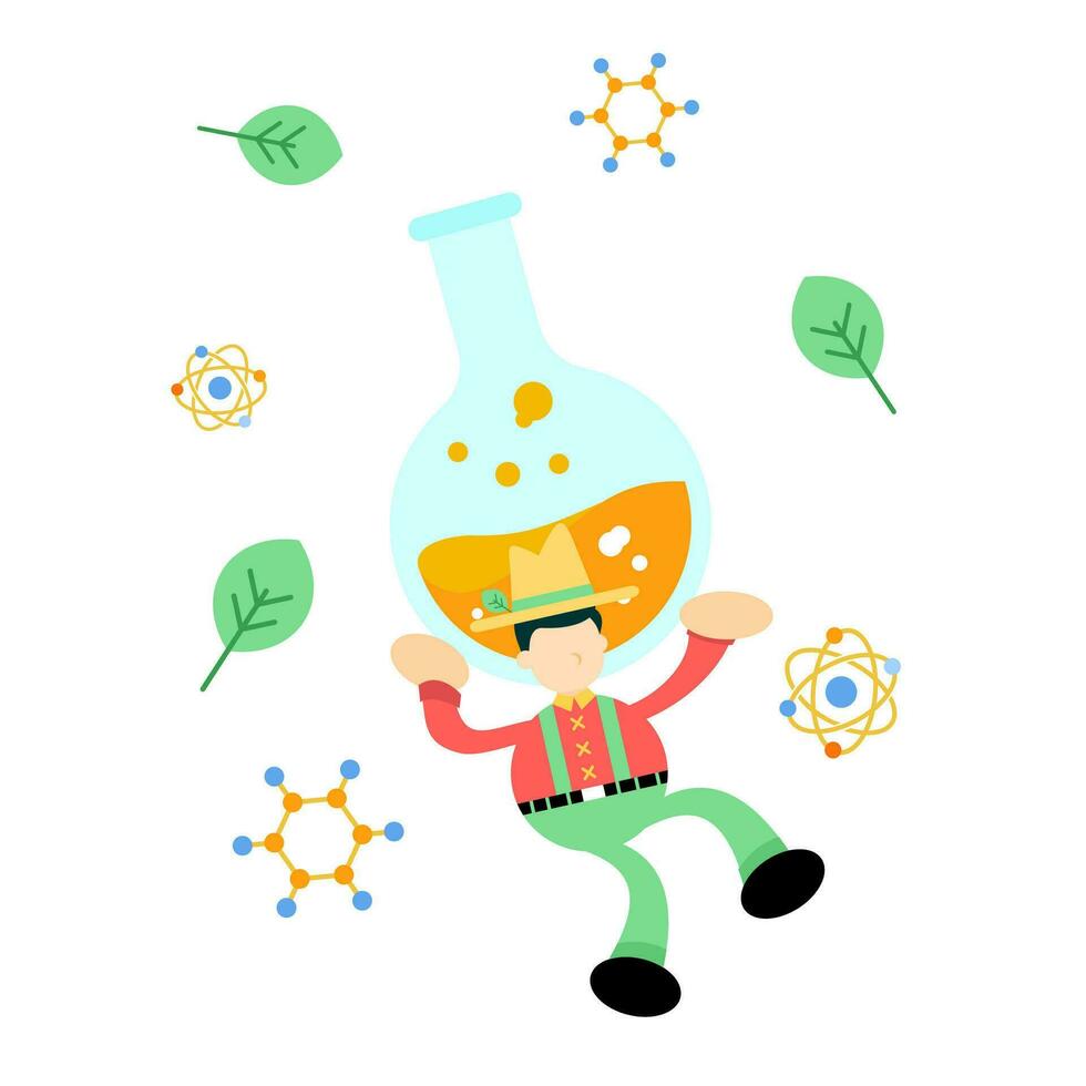 farmer man agriculture and experiment laboratory flask research science cartoon doodle flat design style vector illustration