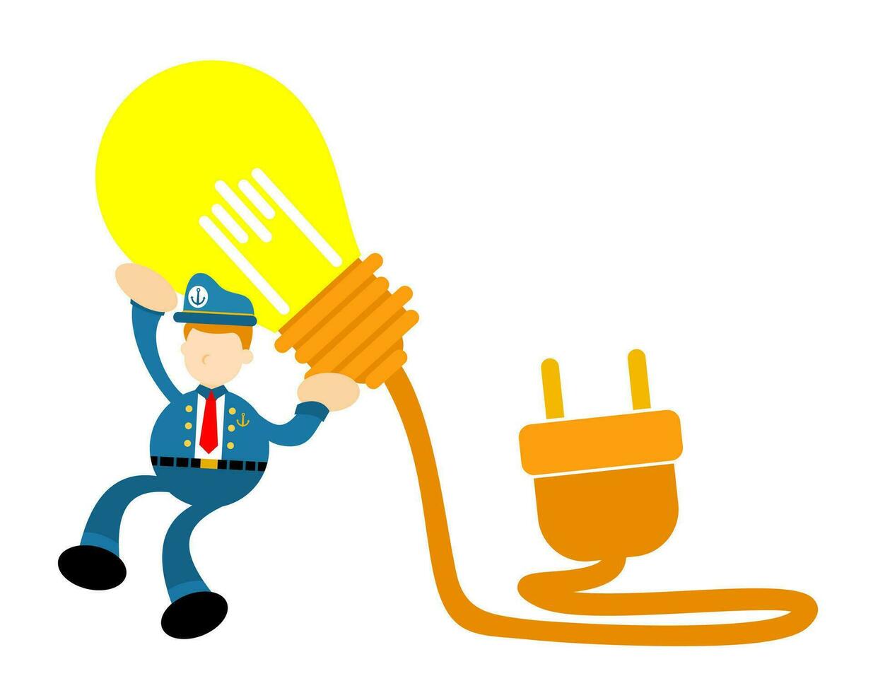 sailor captain navy and lamp light idea cartoon doodle flat design style vector illustration