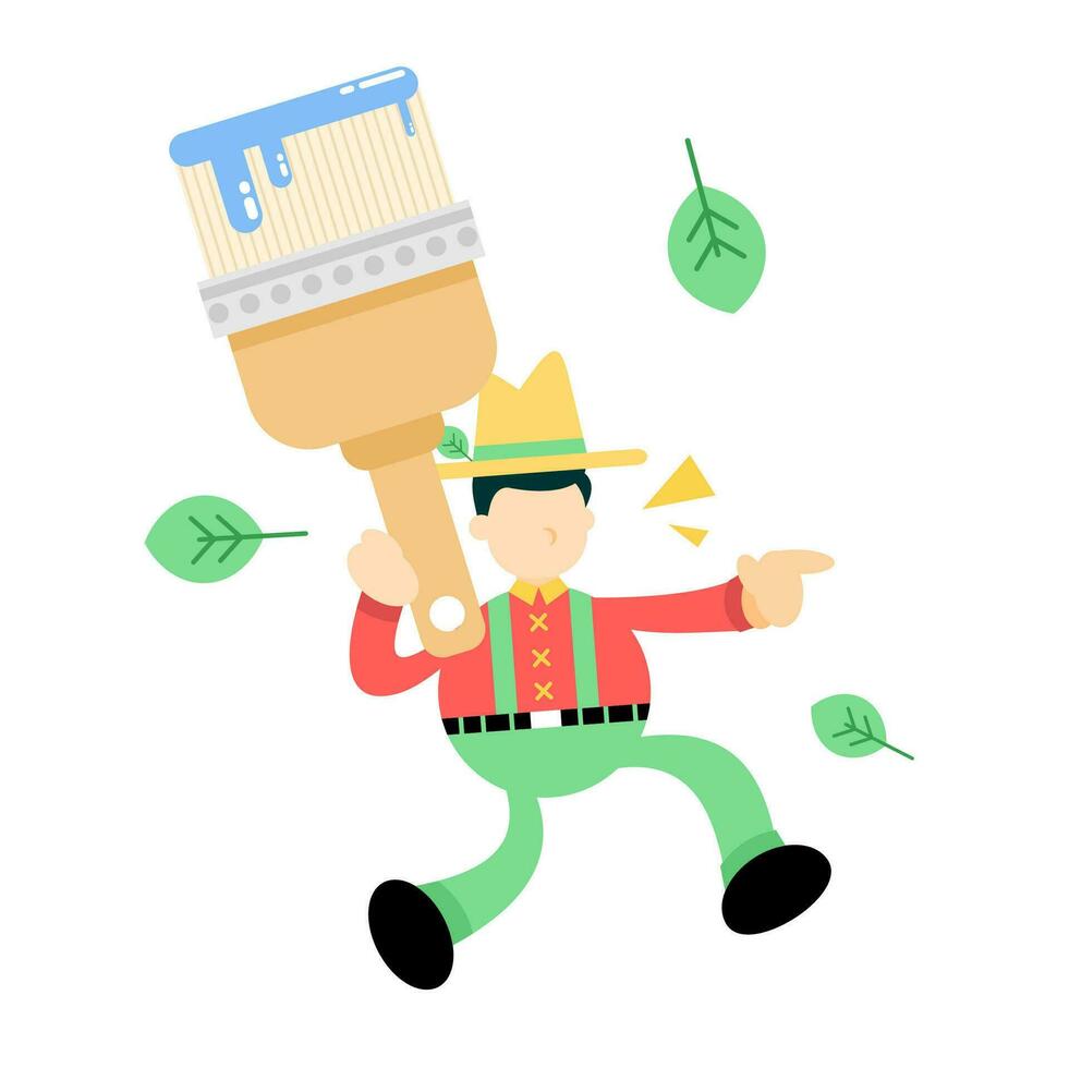 farmer man agriculture and artist Paint Brushes cartoon doodle flat design style vector illustration