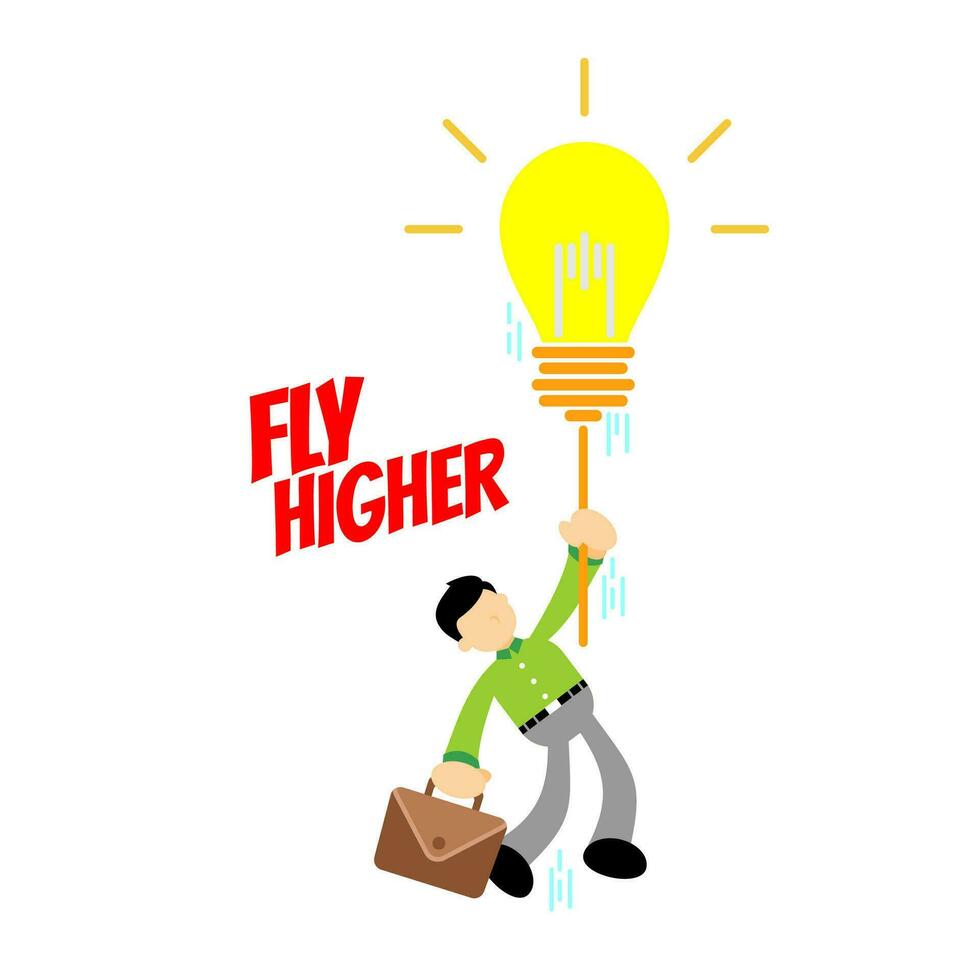 businessman and lamp idea fly float cartoon doodle flat design style vector illustration