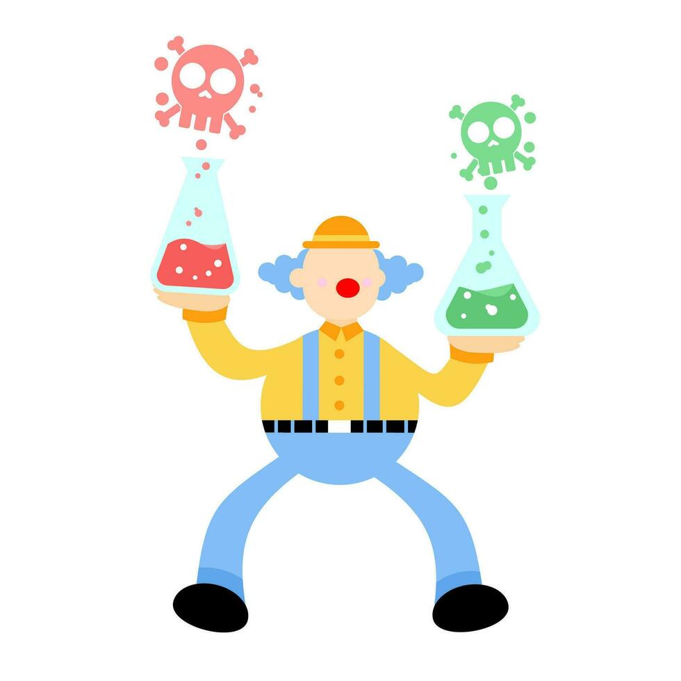clown carnival hazardous skull alert danger toxic laboratory formula cartoon doodle flat design style vector illustration