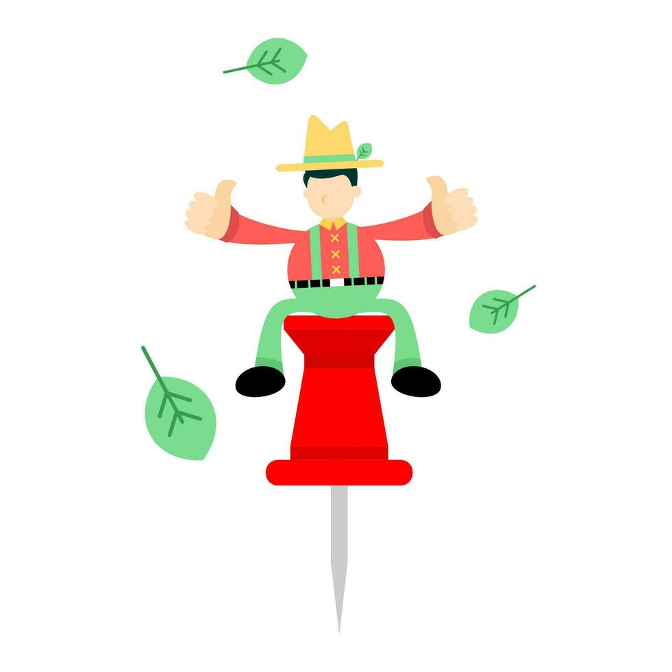 farmer man agriculture and red pin marker cartoon doodle flat design style vector illustration